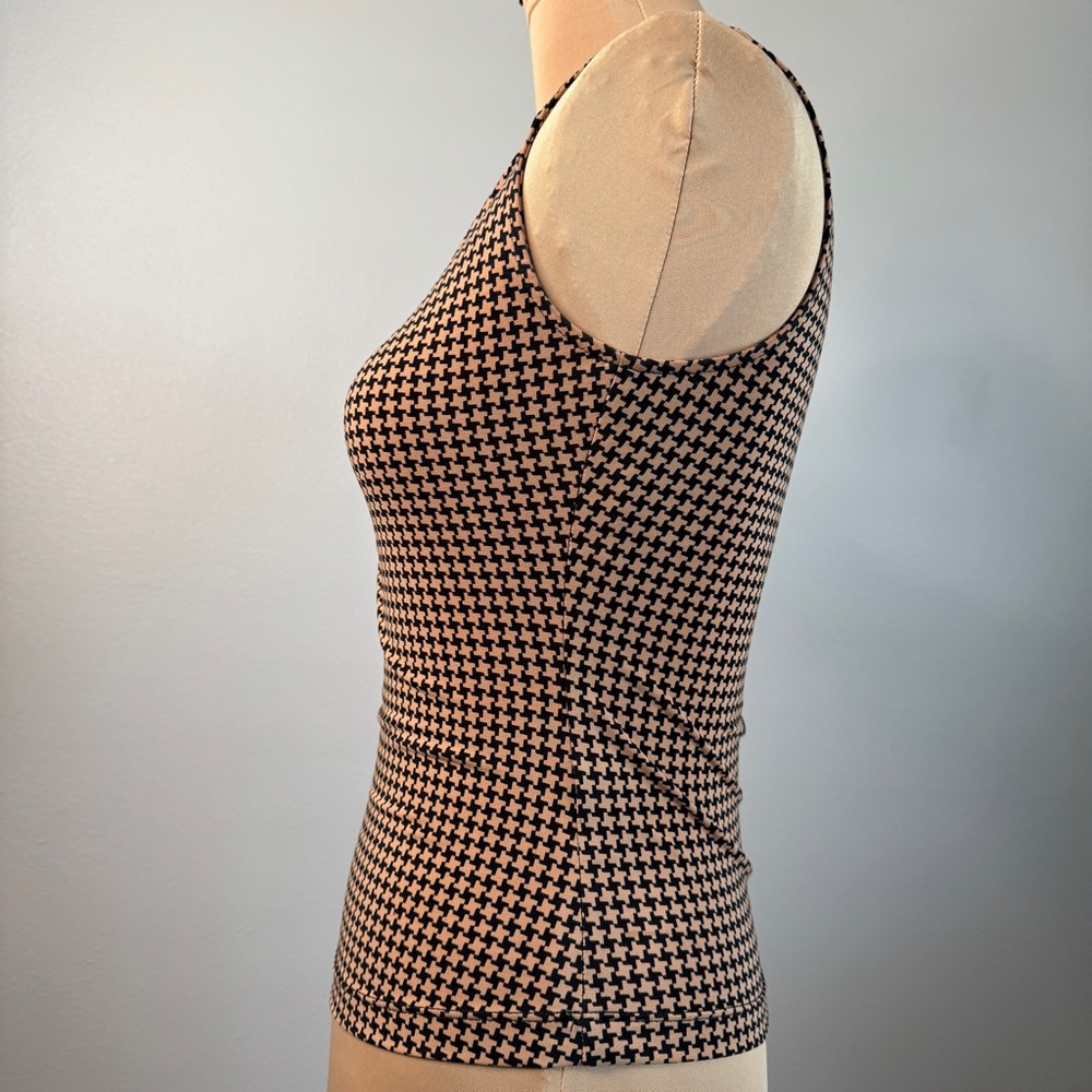 BCBGMaxAzria Houndstooth V-Neck Top Black Tan Toffee BCBG Max Azria Vintage XS - Picture 6 of 9